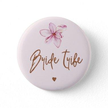 Bride tribe floral pink copper bridal shower blush button