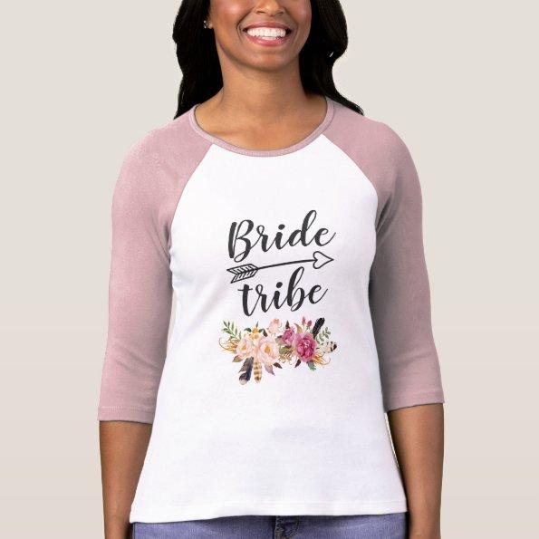 Bride Tribe - Girly Boho Pink Floral Bridesmaid T-Shirt