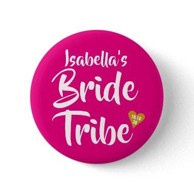 Bride Tribe Gold Date Heart Personalised Button