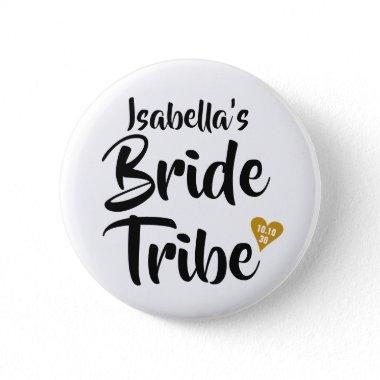 Bride Tribe Gold Date Heart Personalised Button
