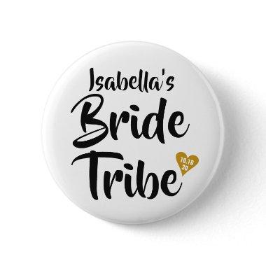 Bride Tribe Gold Date Heart Personalised Button