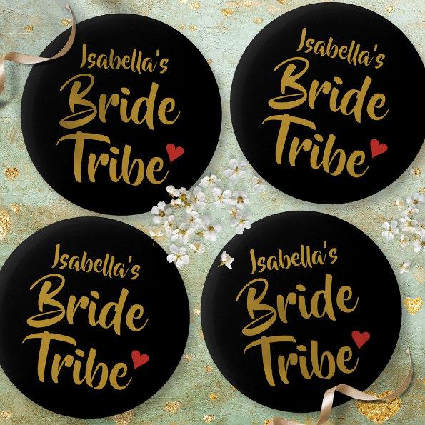 Bride Tribe Gold Script Red Heart Button