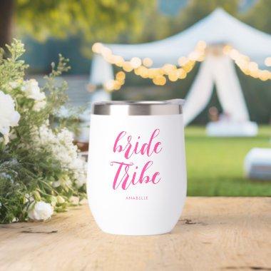 Bride Tribe Modern Hot Pink Bachelorette Party Thermal Wine Tumbler