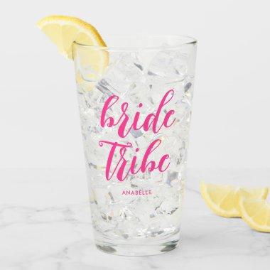 Bride Tribe Modern Script Hot Pink Bridesmaid Glass