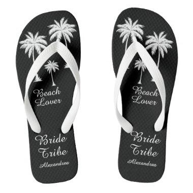 Bride Tribe Palm Tree Black White Flip Flops