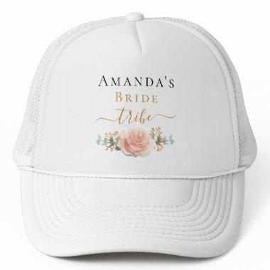 Bride tribe rose gold floral eucalyptus greenery trucker hat