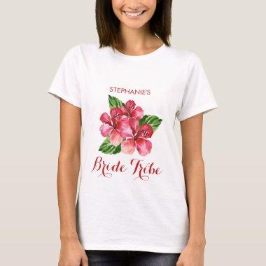 Bride Tribe Tropical Floral Red Hibiscus T-Shirt