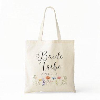 Bride Tribe Wildflower Bridesmaid Name Tote Bag