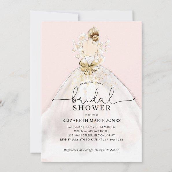 Bride Wedding Gown Dress Floral Pink Bridal Shower Invitations
