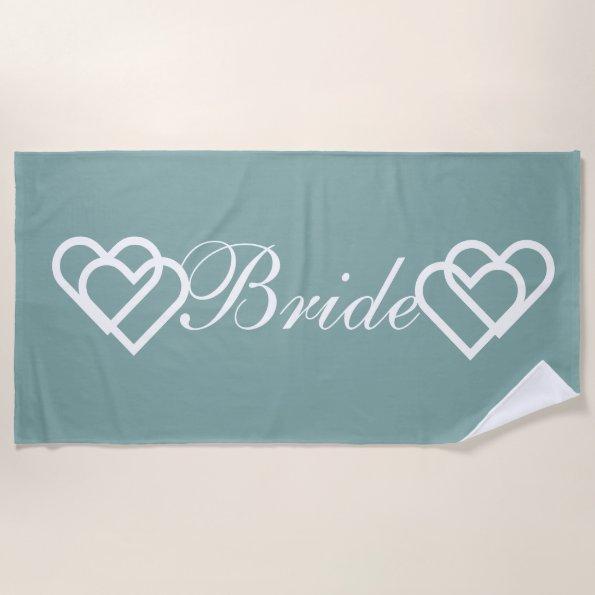 Bride Wedding Teal White Hearts Beach Towel