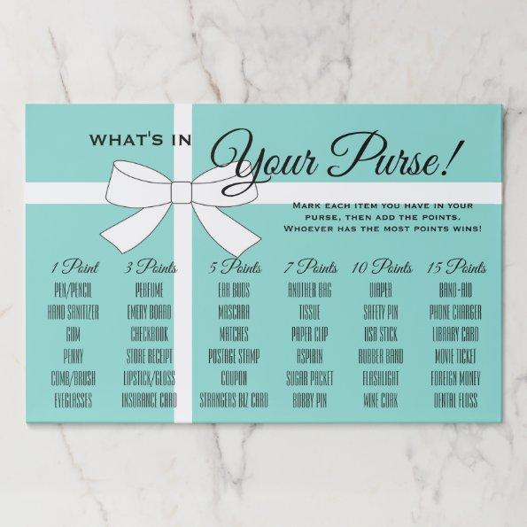 BRIDE What's In Your Purse Party Shower Game Paper Placemat