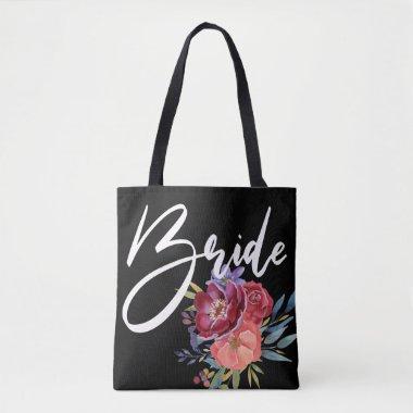 Bride White & Black Calligraphy Tropical Floral Tote Bag