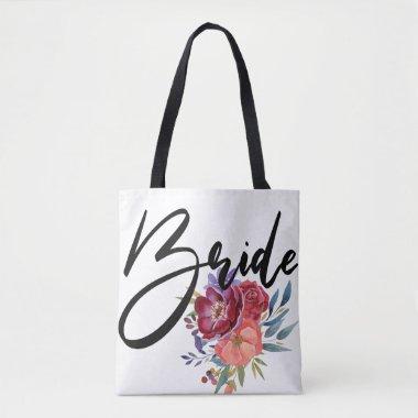 Bride White Calligraphy Tropical Floral Tote Bag