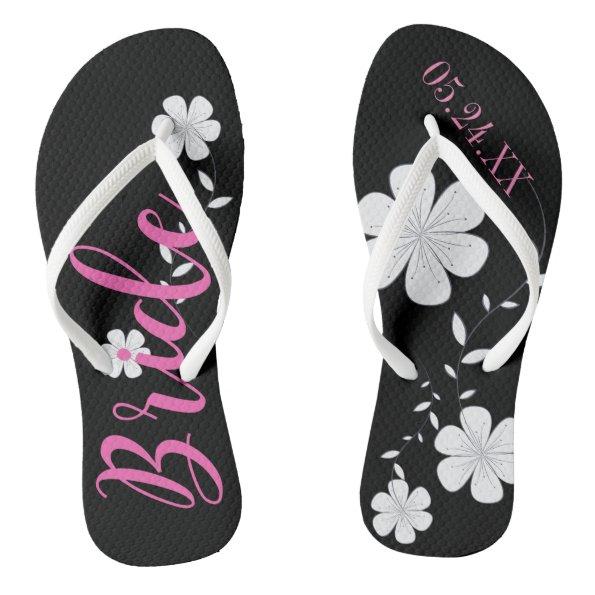 Bride White Floral Custom Flip Flops