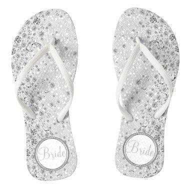 Bride - White Glitter and Diamonds Flip Flops