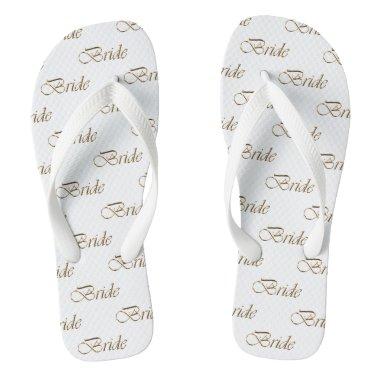 Bride white gold calligraphy pattern elegant chic flip flops