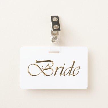 Bride white gold script calligraphy elegant chic badge
