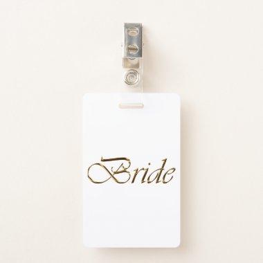 Bride white gold script calligraphy elegant id badge