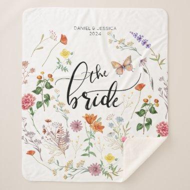 Bride Wild Flower Vintage Bridal Sherpa Blanket