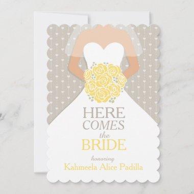 Bride yellow bouquet graphic bridal shower invite