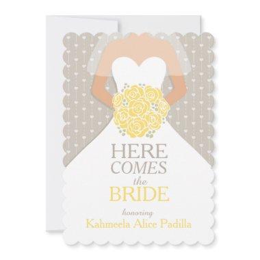 Bride yellow bouquet graphic  invite