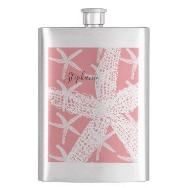 Bridemaid Gift Favor Starfish Pattern Salmon Pink Flask