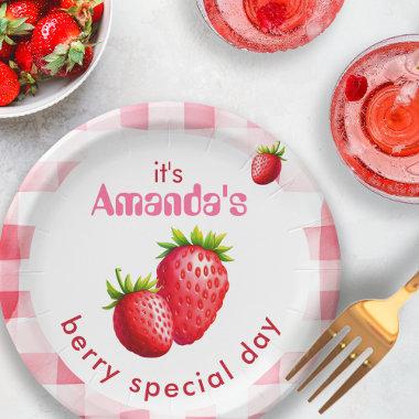 Bride's Berry Special Day Strawberry Retro Gingham Paper Plates
