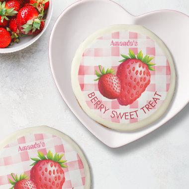 Brides Berry Sweet Treat Pink Strawberry Gingham Sugar Cookie