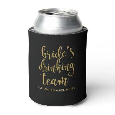 Bride's Drinking Team Gold Glitter Bachelorette Can Cooler