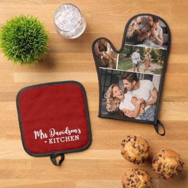 Bride's Monogram Mrs. | 4 Photo Oven Mitt & Pot Holder Set
