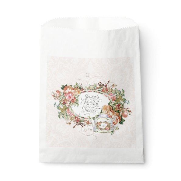 Brides Name Bridal Shower Blush Roses Tea Party Favor Bag