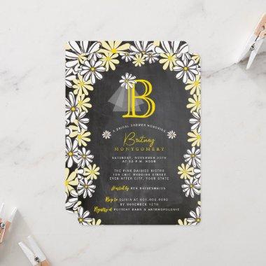 Bride's Veil Monogram Chalkboard Bridal Shower Invitations