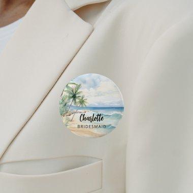 Bridesmaid beach wedding name tag button