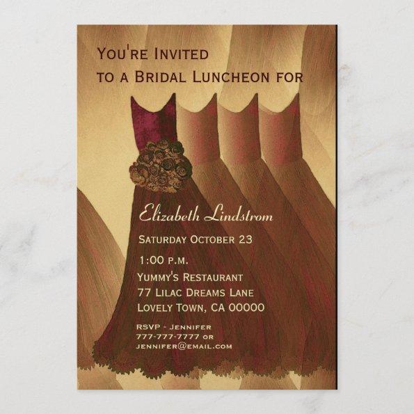 Bridesmaid Brunch Chocolate Gold Dresses Metallic Invitations