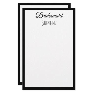 Bridesmaid Custom Name Black White Simple Wedding Stationery