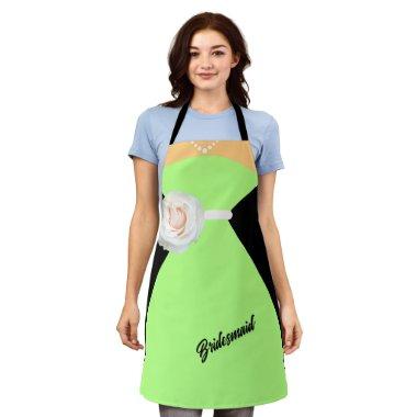 Bridesmaid Dress Sage Green with a Cream Flower Apron