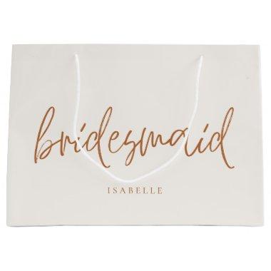 Bridesmaid Earthy Boho Handwritten Script Large Gift Bag