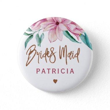 Bridesmaid floral pink copper bridal shower button