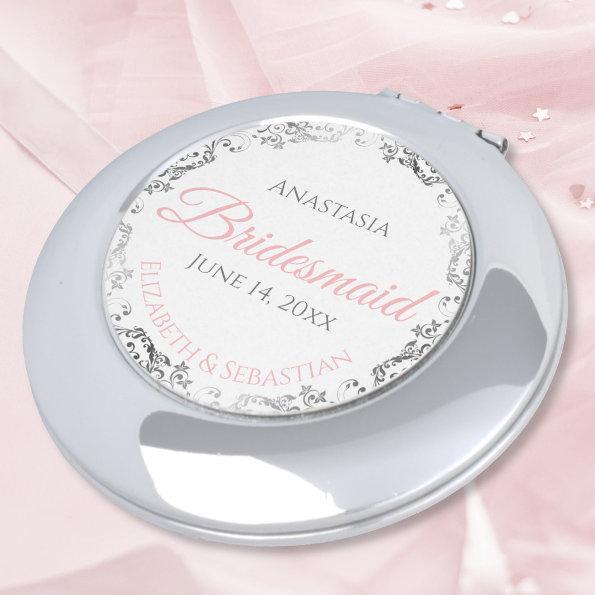Bridesmaid Gift Compact Mirror Pink Silver