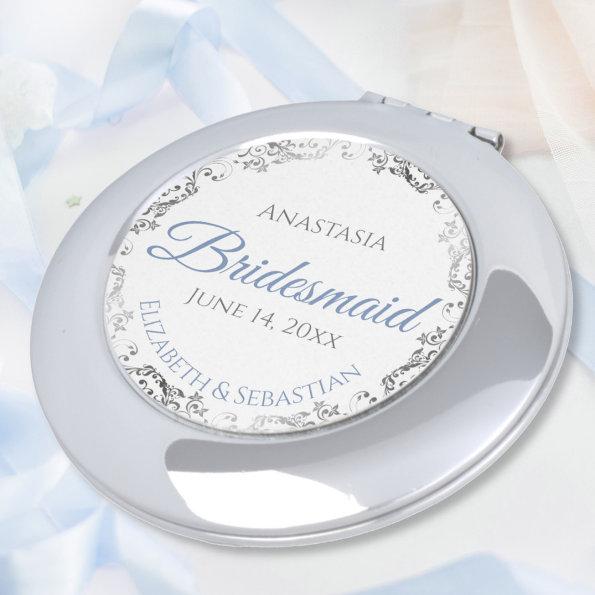 Bridesmaid Gift Dusty Blue & Silver Lace Compact Mirror