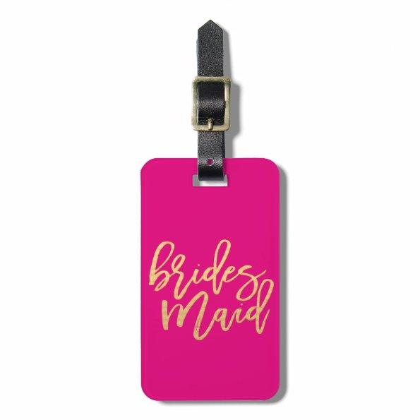 Bridesmaid Hot Pink and Gold Travel Luggage Tag