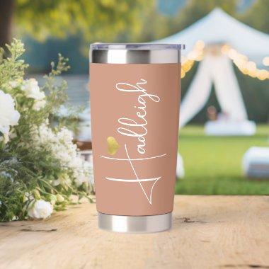 Bridesmaid | Minimal Script Name Gold Heart Clay Insulated Tumbler
