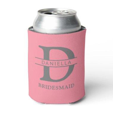 bridesmaid monogram initial & name salmon pink can cooler