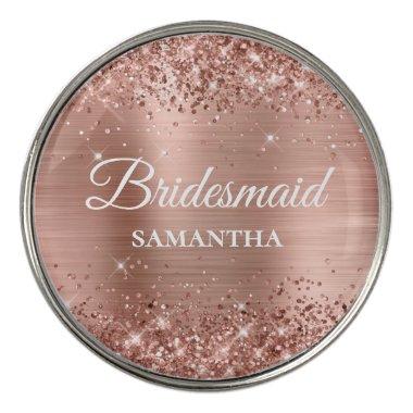 Bridesmaid Name Glittery Rose Gold Glam Golf Ball Marker