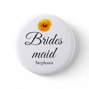 Bridesmaid Name Poppy Floral Abstract Wedding Cute Button