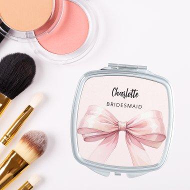 Bridesmaid pink bow elegant compact mirror