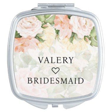 Bridesmaid Rose Elegant Floral Bridal Shower Compact Mirror