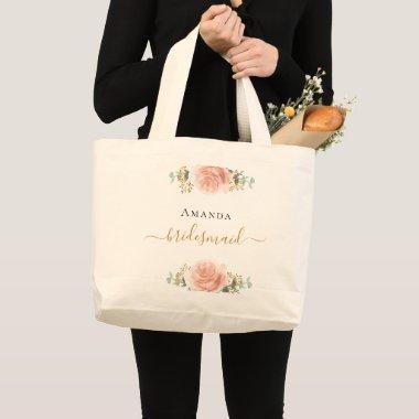 Bridesmaid rose gold blush floral eucalyptus large tote bag