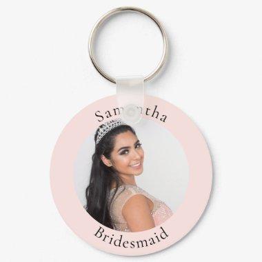 Bridesmaid rose gold blush photo name keychain