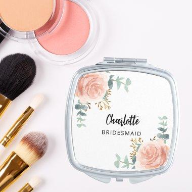 Bridesmaid rose gold florals eucalyptus greenery compact mirror